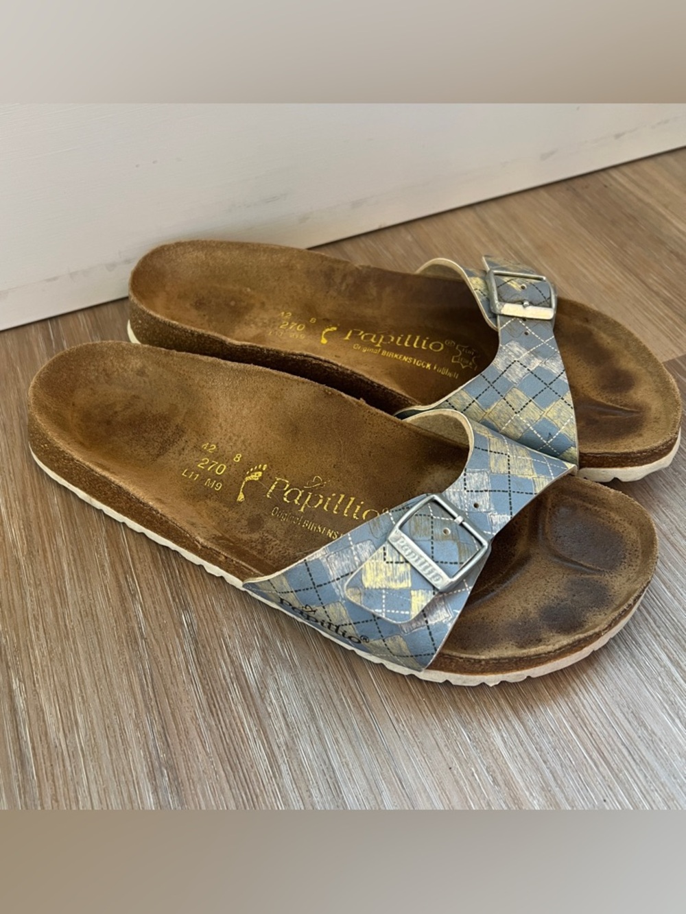 Birkenstock Papillio Blue Plaid Slide Sandals EU 42 US 11 women’s